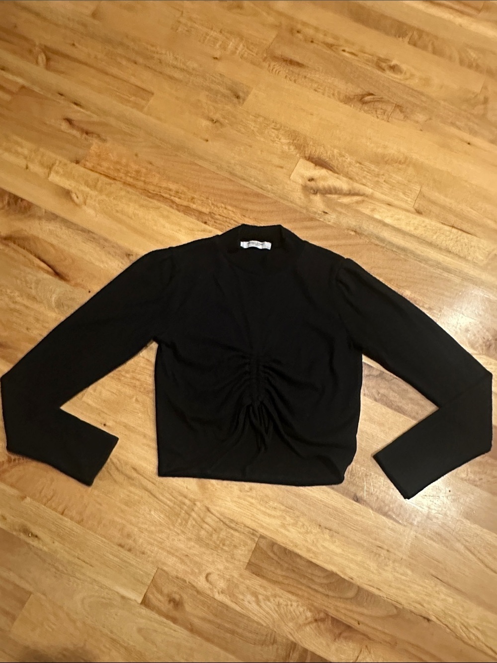 Project Social T Black Long-Sleeve Ruched Front Tee